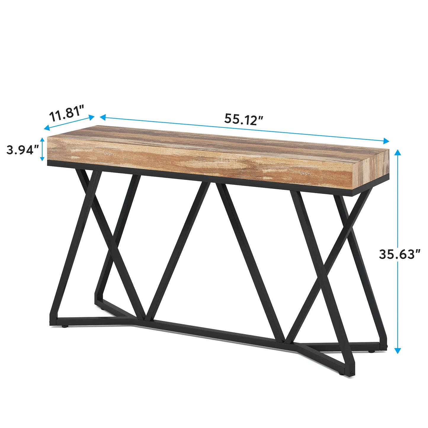 Houten haltafel met uniek metalen onderstel