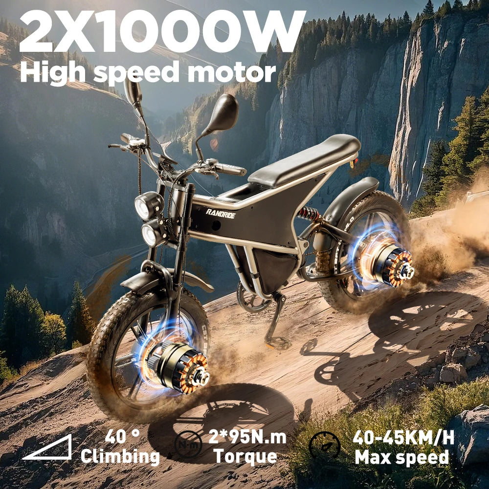 Elektrofahrrad mit Doppelmotor 2×1000W und herausnehmbarem Akku
