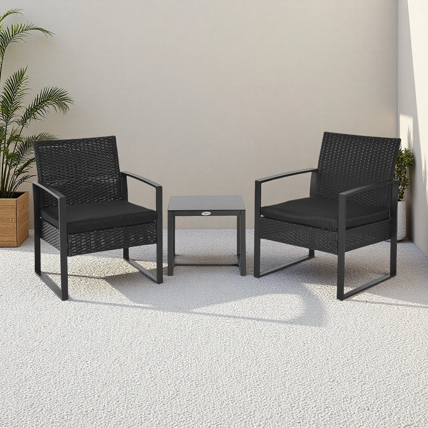 Gartenmöbel-Set für 2 Personen mit geflochtener Rückenlehne aus Polyester-Rattan