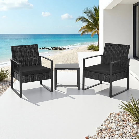 Gartenmöbel-Set für 2 Personen mit geflochtener Rückenlehne aus Polyester-Rattan