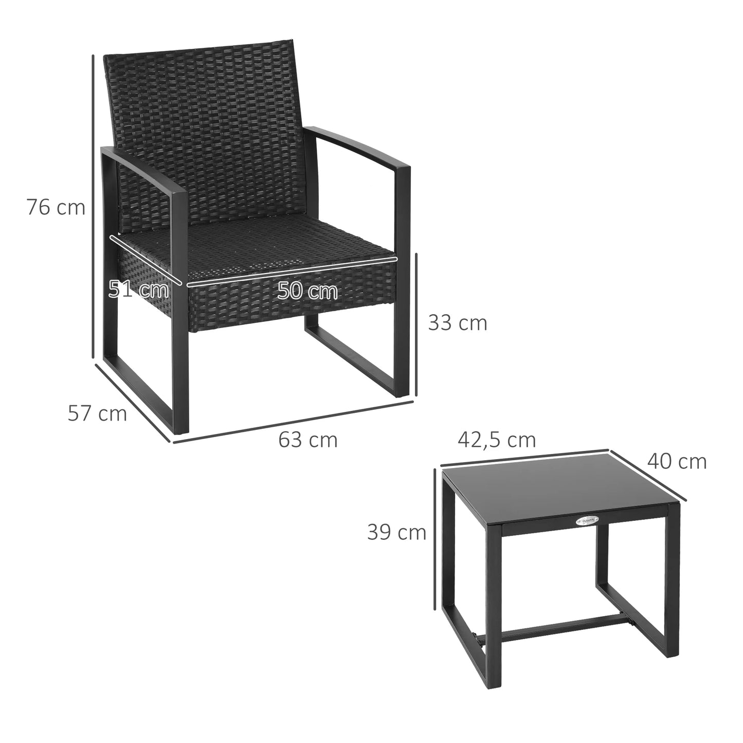 Gartenmöbel-Set für 2 Personen mit geflochtener Rückenlehne aus Polyester-Rattan