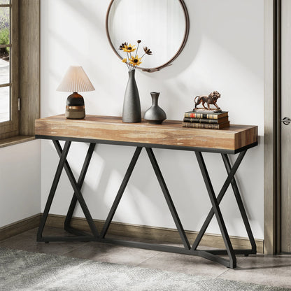Eingangstisch aus Holz mit einzigartigem Metallfuß