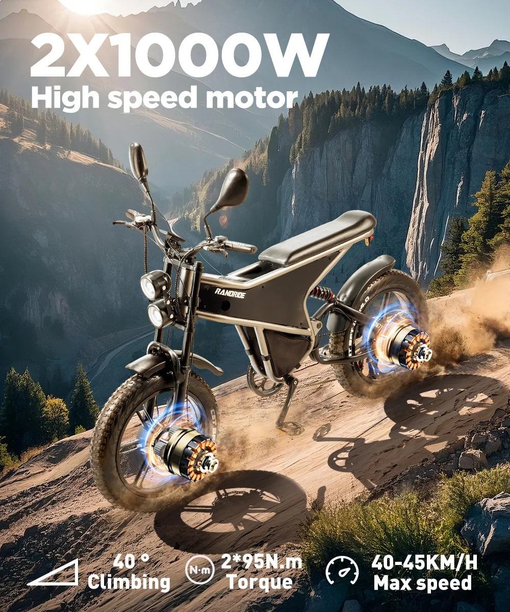 Elektrofahrrad mit Doppelmotor 2×1000W und herausnehmbarem Akku