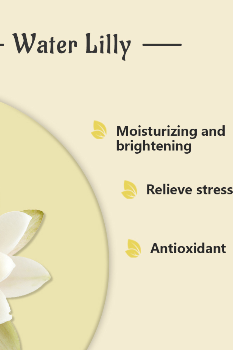 Vandliljeolie har en delikat og vandig blomsterduft, der er både beroligende og forfriskende. Det hjælper med at reducere stress og fremme afslapning. Dens duft er let, frisk og let sød, perfekt til at skabe en rolig og fornyende atmosfære.